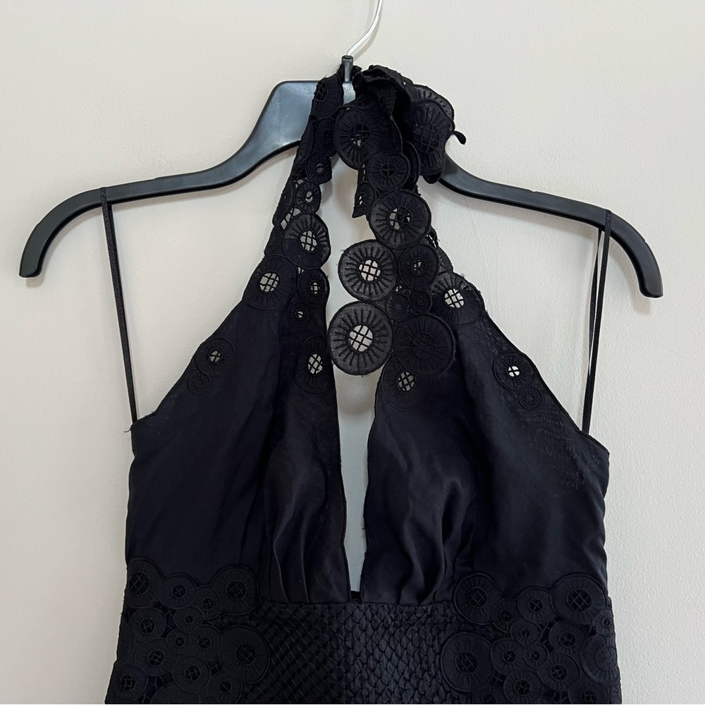 Catherine Malandrino Black Eyelet Plunging 100% Cotton Halter Top Sundress, 2 - Picture 3 of 11